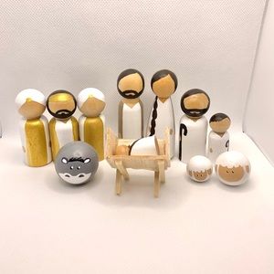 Modern Hand Painted Wood Nativity Sets